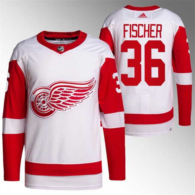 Mens Detroit Red Wings #36 Christian Fischer White Stitched Jersey Dzhi